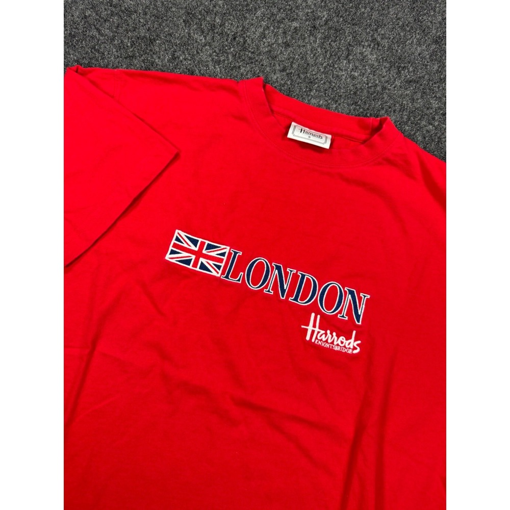 Harrods Knightsbridge London T Shirt Mens S Red Union Jack British Souvenir